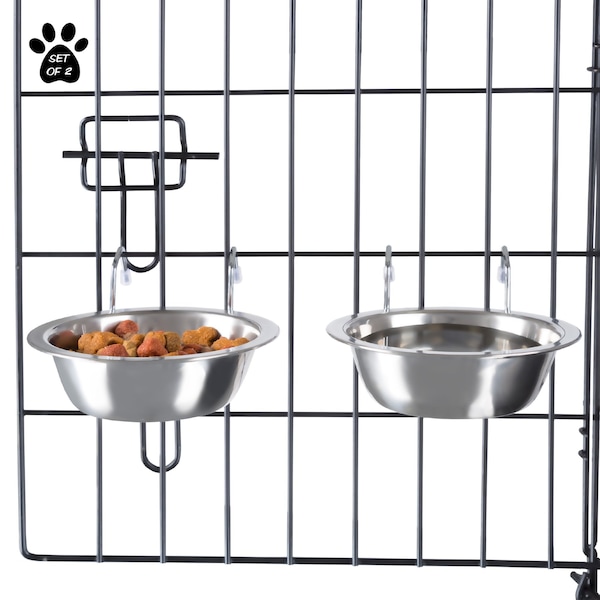 Pet Adobe Set of 2 Stainless Steel Hanging Pet Bowls, Cage, Kennel, for Food and Water, Dogs / Cats, 8-Fl Oz 993010VAK - main